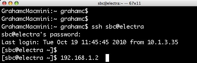 2.168.1.2 <CR> Enter the sbc password server <CR> You should now be logged in to the console server. Note that in the example shown the server has previously been assigned with the username electra.