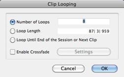 Loop Press Option+Command+L (Mac) or Alt+Ctrl +L (Windows) Set loop options Number of Loops