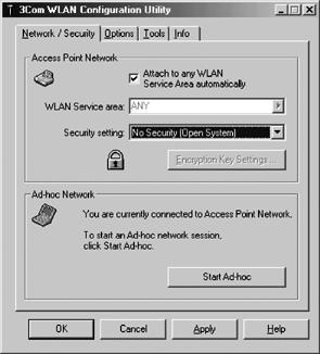 22 CHAPTER 3: USING THE WIRELESS LAN To display the 3Com WLAN Configuration Utility window: 1 In the Windows system tray, click the 3Com icon to display the 3Com WLAN Launcher.