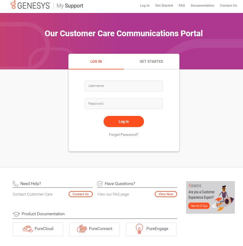 My Support: Login from the Customer Care Website http://www.genesys.