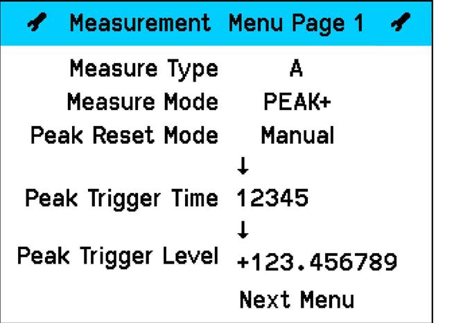 6.0 Operating Screen (cont.) 6.3.1 Measurement Menu Page 1 Use to move the cursor around the screen. Use to select options.