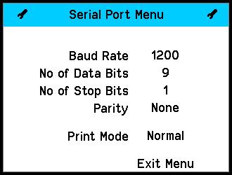 6.0 Operating Screen (cont.) 6.6 Serial Port Menu Use to move the cursor around the screen. Use to select options.