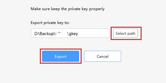 Figure11. Save privatekey 5. Transfer For successful transfer, there are 3 steps to be followed. Step 1, select a asset category.