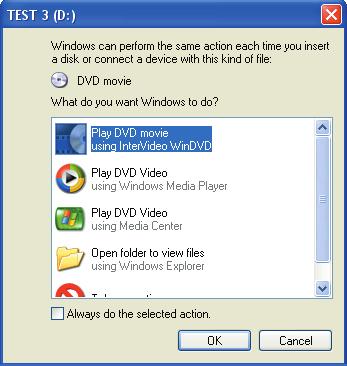 Watchig Recorded TV Programs o DVD To play your DVD whe Media Ceter is closed. 1 Isert the DVD. 2 Whe the autoplay widow appears, select: Play DVD movie usig IterVideo WiDVD.