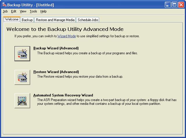 4 Ope the Microsoft Backup utility: Click Start o the taskbar, choose All Programs, Accessories, System Tools, ad the click Backup.