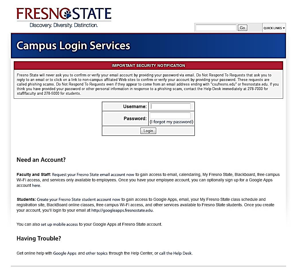 Click the MyFresnoState Sign In button. The Login page 1.