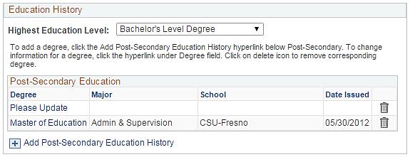 The Education History information 20. Use the scroll bar to navigate down to the Licenses and Certificates section. The License or Certificates section 21.