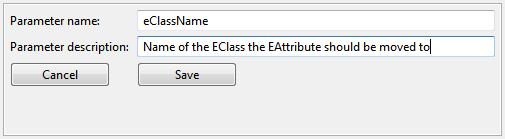 Our example refactoring Move EAttribute has one single parameter: the name of the class the attribute has to be moved to.
