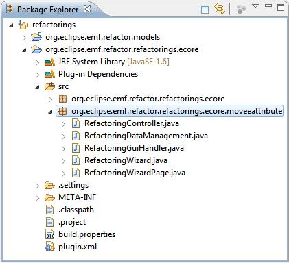 EMF Refactor generates altogether five refactoring specific Java classes as shown in the following figure.