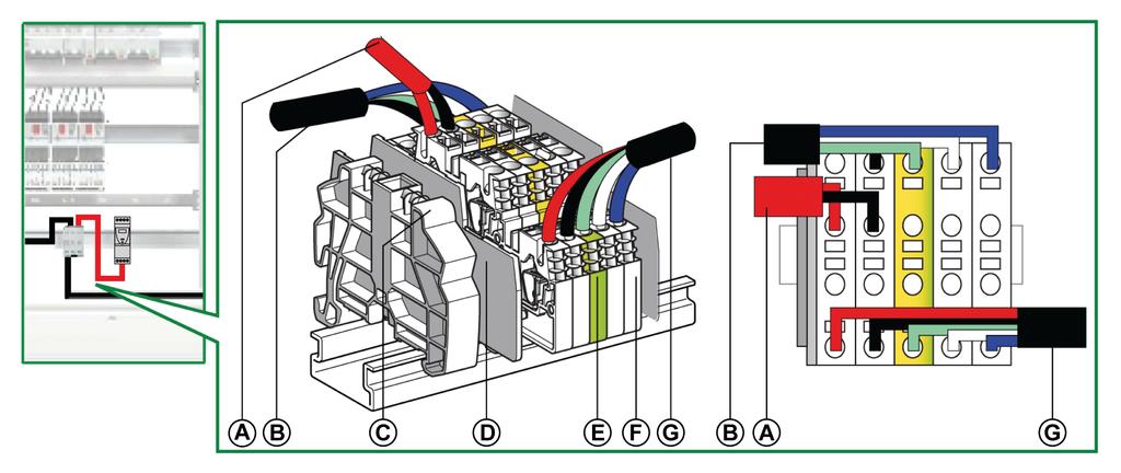 Design Rules of ULP System Shunt Terminal Block on the Incoming Supply The shunt terminal block on the incoming supply can connect the Modbus cable and the power supply for all the IMUs.