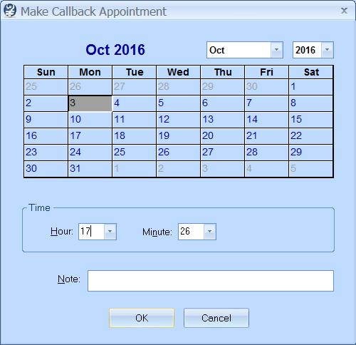 9-12 The Survey System Tutorial The Make Callback Appointment window will appear: Select a date and time in the future.