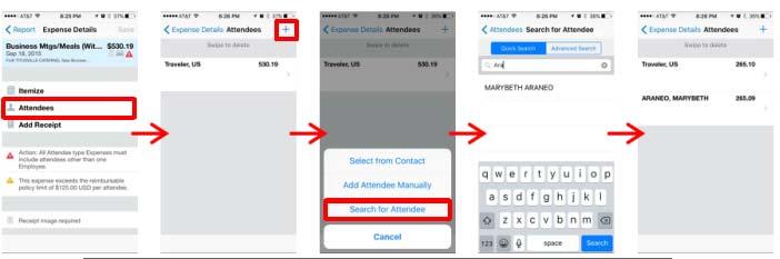 Add Attendees to an Expense using the Mobile App on Your Smartphone Add Attendees to an Expense Quick Search Step 1: Tap Attendees on the Expense Details screen.