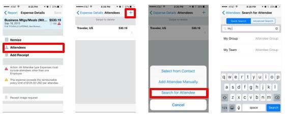 Add an Attendee Group to an Expense Step 1: Tap Attendees on the Expense Details screen.