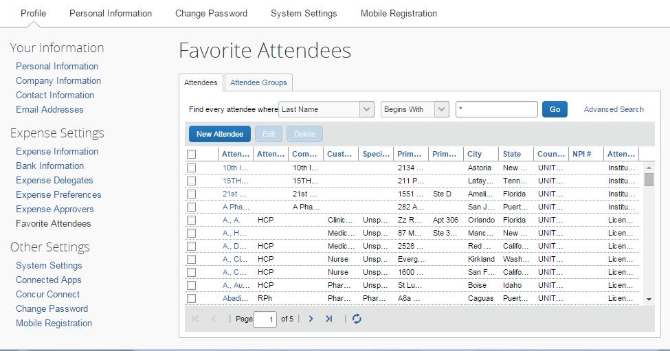 Delete an Attendee Group using Concur on Your Computer You can delete an Attendee Group you created. To delete an attendee group, perform the following steps: 1.