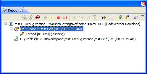 Debugger Debug view Figure 84: Debug view Use the Debug view to perform these tasks: Clear all terminated processes. Start a new debug session for the selected process.