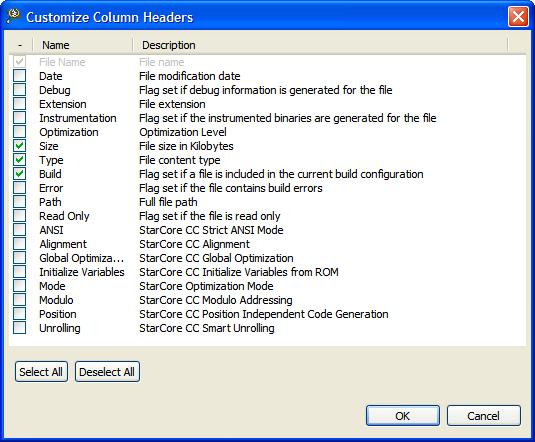 IDE Extensions CodeWarrior Projects view 2.1.3 Column headers The column headers in the CodeWarrior Projects view let you sort the list of files and folders based on the column.