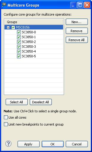 Debugger Multicore Groups Figure 124: Added multicore group Repeat Steps 2-4 to add more core groups for multicore operations. Click OK. You have just created multicore group. 3.21.