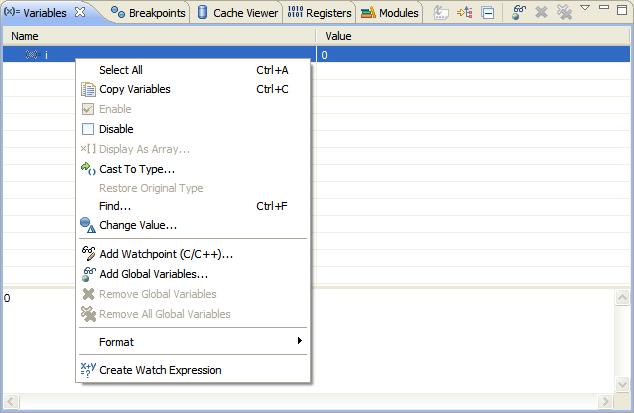 IDE Extensions Diagnostic Information export Figure 12: Shortcut menu in Variables view 2.