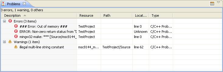IDE Extensions Referenced projects Figure 31: Problems view Clicking the Toggle visibility of the details pane button in the Problems view displays the Details pane.