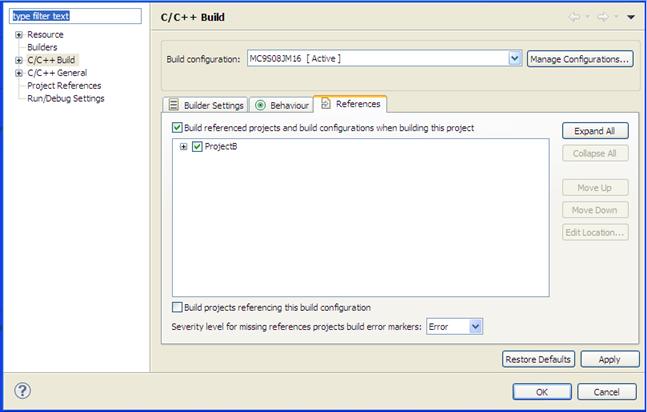 IDE Extensions Referenced projects 1. Select and right-click the project in the CodeWarrior Projects view. 2. Choose Properties from the shortcut menu that appears. The Properties dialog appears. 3.