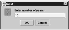 The dialog box that displays the future value Description This program uses the first three dialog boxes to get user entries for monthly payment, yearly interest rate, and number of years.