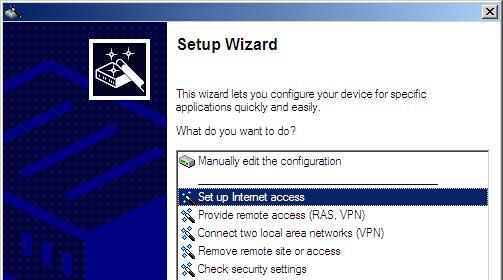 6.1 The Internet Connection Wizard 6.1.1 Instructions for LANconfig Chapter 6: Setting up Internet access Mark your device in the selection window. From the command line, select Extras Setup Wizard.