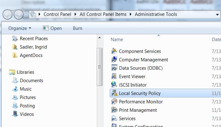 SmartConnector for Microsoft Windows Event Log Unified Audit a Local System To establish an audit policy on a local system: 1 Select Start -> Control Panel