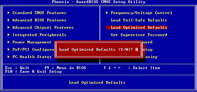 4.13 Load Optimized Defaults This option allows you to load your system configuration with default values.