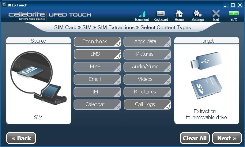 Chapter 10: SIM card functionality 123 5) Select the desired location: Select Removable Drive to extract the device data to a USB Flash drive connected to the UFED Touch TARGET USB