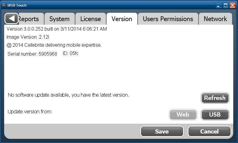 184 12.5. Version details The version details display information about the UFED Touch version and build.