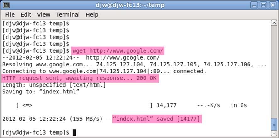 Figure 1: Using wget to fetch a URL 2. Close unnecessary browser tabs and windows.