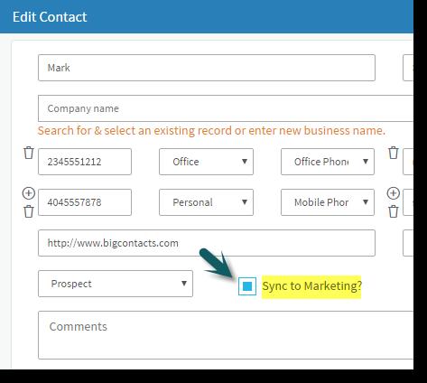IMPORTANT NOTE: The first email address you enter in a contact record will be considered the primary email address & is the address we will sync with the Marketing module. 3.