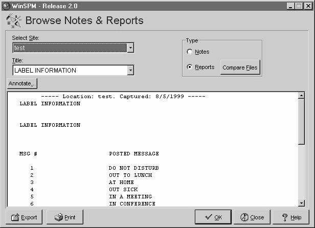 Programming with WinSPM The Browse Notes & Reports dialog box displays. 3.