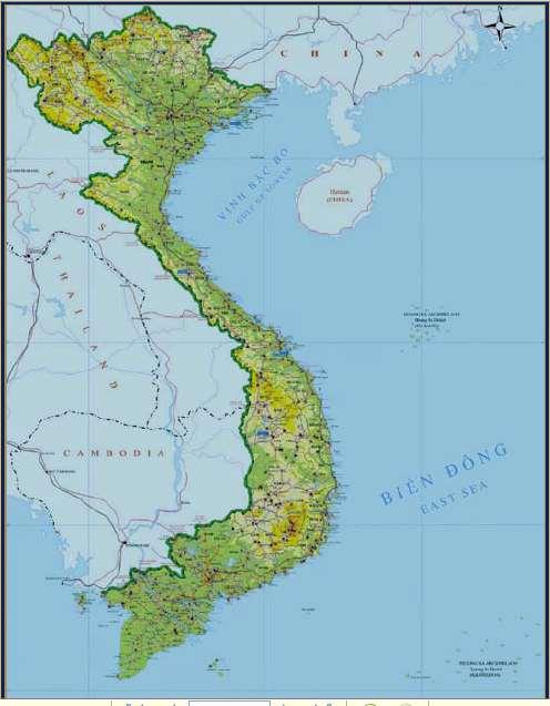 Vietnam Area of land: approximatly: 340.000 km2 Population: 88 mils Location: located in the heart of Southeast Asia, have long coastline.