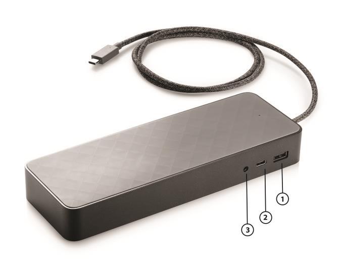 HP USB-C Universal Dock 1. USB 3.0 charging/data port 3. Combo audio port 2.