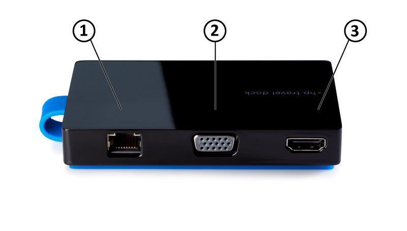 0) 1 Ethernet port (10/100/1000) 1 VGA port 1 HDMI Dimensions (W x D x H) HP USB Travel Dock 5.0x1.5x0.75 inches (12.7 x 3.