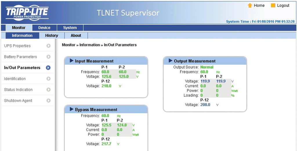 3. TLNET Supervisor Battery Parameters Go to Monitor g Information g