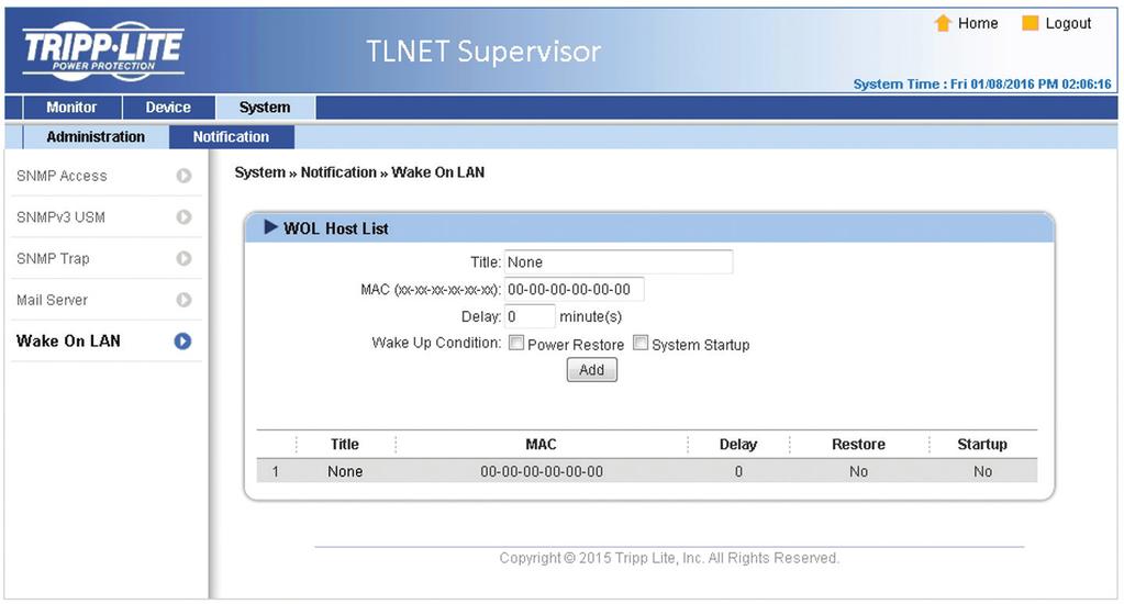 3. TLNET Supervisor Account The mail server login account. Password The mail server login password. Receiver The recipients E-mail addresses.