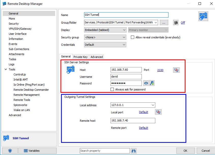 Start by creating an SSH Tunnel entry in Remote Desktop Manager.