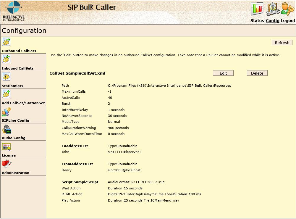 Editing, Reloading, or Deleting a Callset or Stationset To edit, reload, or delete a callset or stationset: 1.