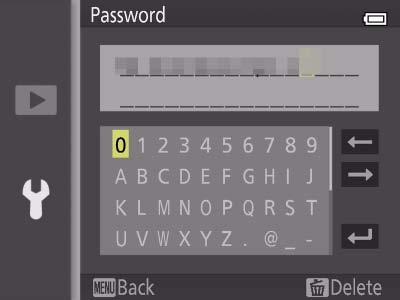 D 84 3 Select Password. Highlight Password and press h. 4 Enter a password. Enter a password and press. The password may be between 8 and 16 characters long.