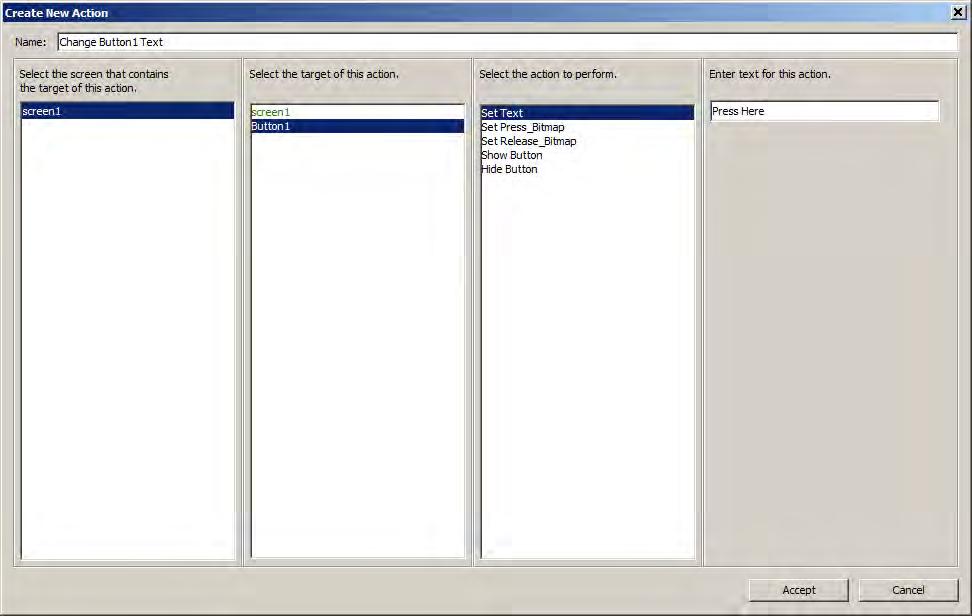 MPLAB Harmony Graphics Composer User's Event Generation Once these steps are complete, the dialog will enable the "Create" button and the action can be finalized.