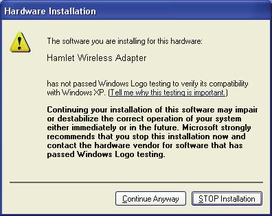 Note: In Windows XP, the warning box is similar to that shown figure 2-8a. Please select Continue Anyway to continue installation.