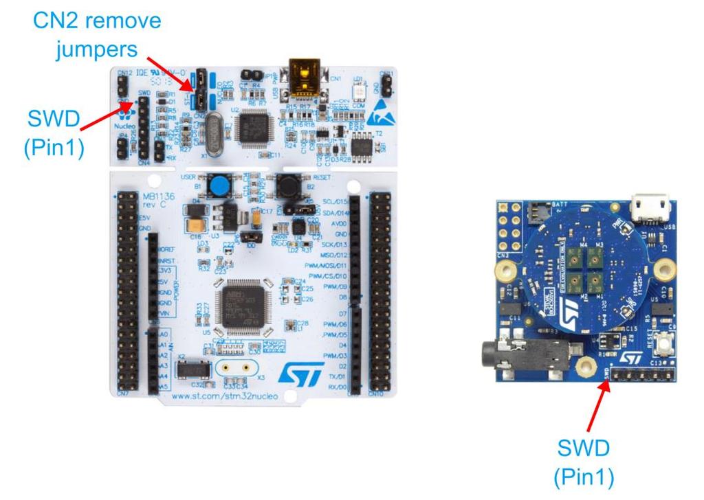 System setup guide provided in the BlueCoin Kit package) UM2249 The easiest way is to get an STM32 Nucleo board, which includes an ST-LINK V2.1 programmer.