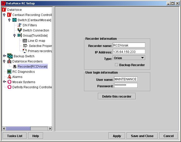 6.1.6. Configuring Agents/Devices on the Recording Controller (Dynamic Configuration) Dynamic setup parameters