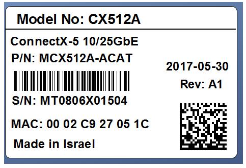 Appendix A: Finding the MAC and Serial Number on the Adapter Card Each Mellanox adapter card has a different identifier printed on the label: serial number and the card MAC for the