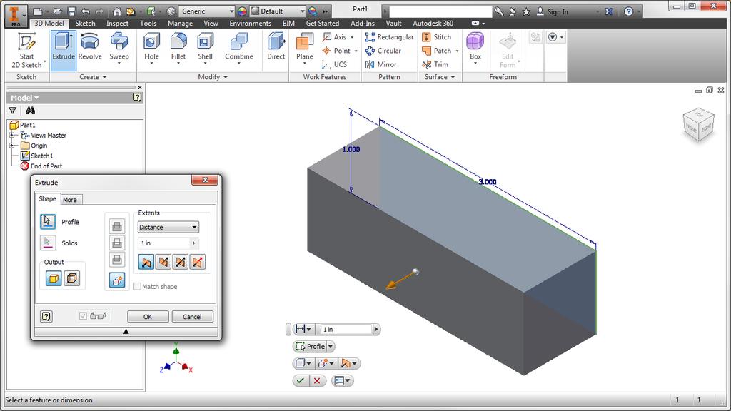 Extrusion Parameters Set Select Extrude