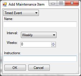 Note that each Maintenance Item window contains an Instructions field.