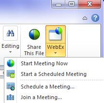B. Schedule using the Outlook 2010 Desktop Client Click one of the WebEx links in Outlook to start or schedule a meeting.