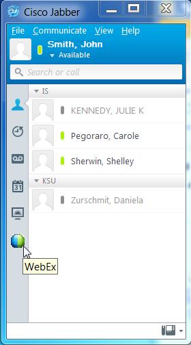 D. Schedule from Cisco Jabber One-time Setup is required in Jabber: Open the File menu New Custom Tab. Name the Tab to appear with a mouse hover Enter the KSU WebEx site URL: kent.webex.